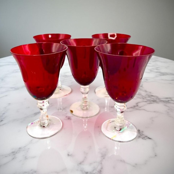 Ruby red glasses crystal stems Vintage - Wine/Champagne Vintage - Picture 12 of 14